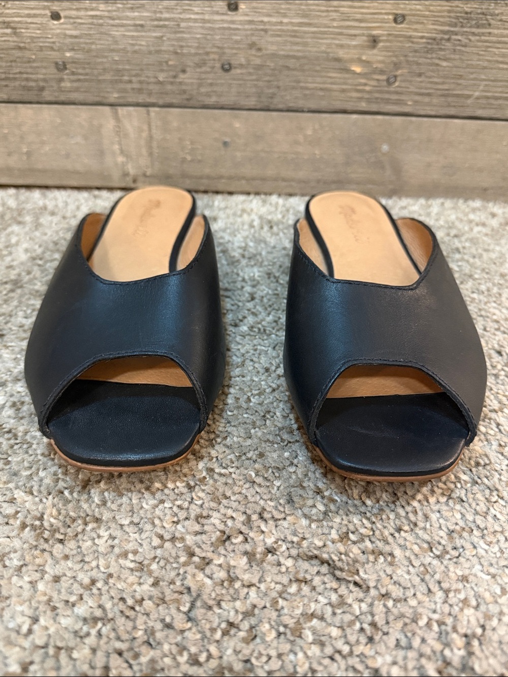 Madewell Black Leather Peep Toe Slide Mules Minimalist Sandals Women’s 8.5 - Picture 4 of 7